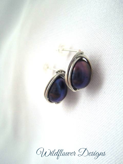 Freshwater Pearl Purple Wrap Post Earrings