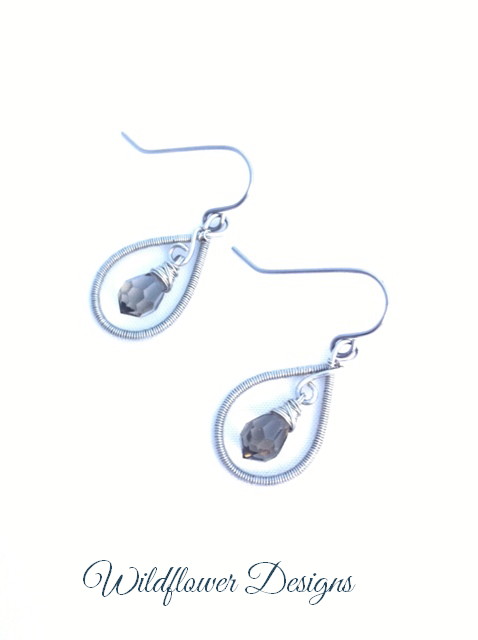 earrings grey crystal wire