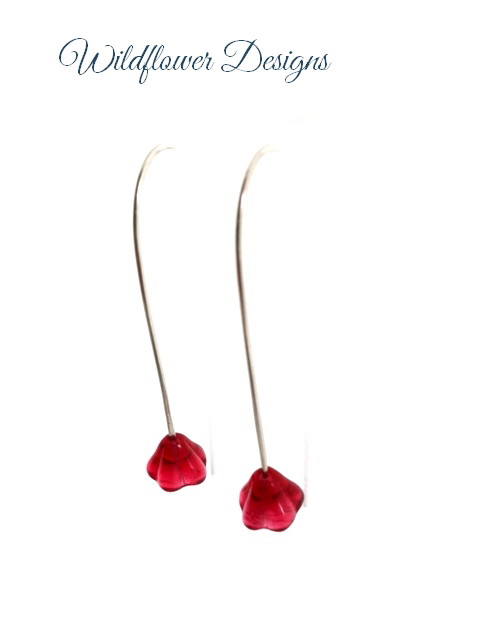 silver wire drops with cranberry flowers