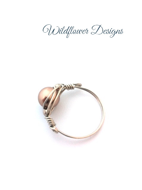 swarovski bronze pearl wire wrapped ring