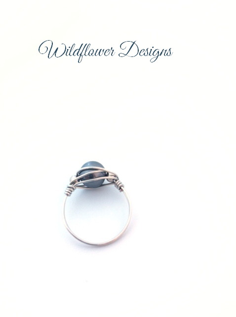 swarovski dark grey pear wire wrap ring