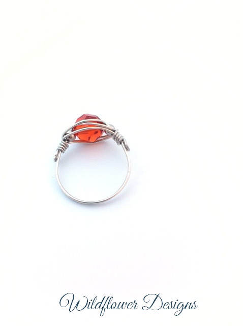 swarovski crystal indian orange wire wrap ring