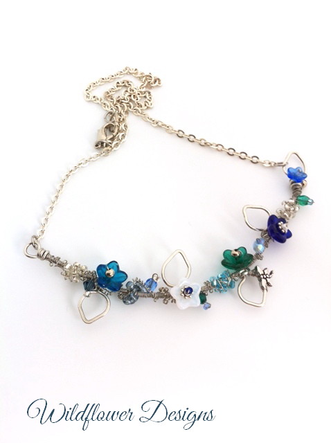 flower vine necklace on silver chain