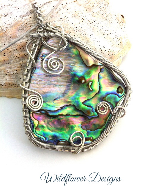 wire-woven framed paua necklace