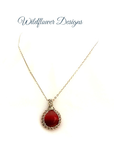 necklace red agate knitted bezel