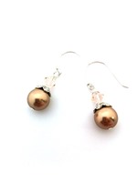 Swarovski Bronze Pearl w light peach crystal bicone on sterling silver hooks