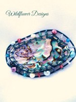 Embellished Paua Brooch - Emerald and Pink with aqua wire