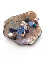 Embellished Paua Brooch - Mid Blues and Pale Copper