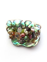 Embellished Paua Brooch - Olives and Peaches