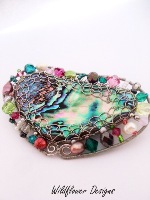 Embellished Paua Brooch   Hot Pinks and Greens