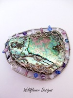 Embellished Paua Brooch Purples and Blues