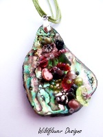 Embellished Paua Pendant Pale Pink and Green
