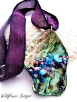 Embelllished Paua Pendant  Aqua Purple