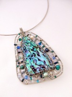 Wired Paua Embellished Pendant Blues and Teals