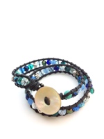 Leather Double Wrap Bracelet Blue and Teal
